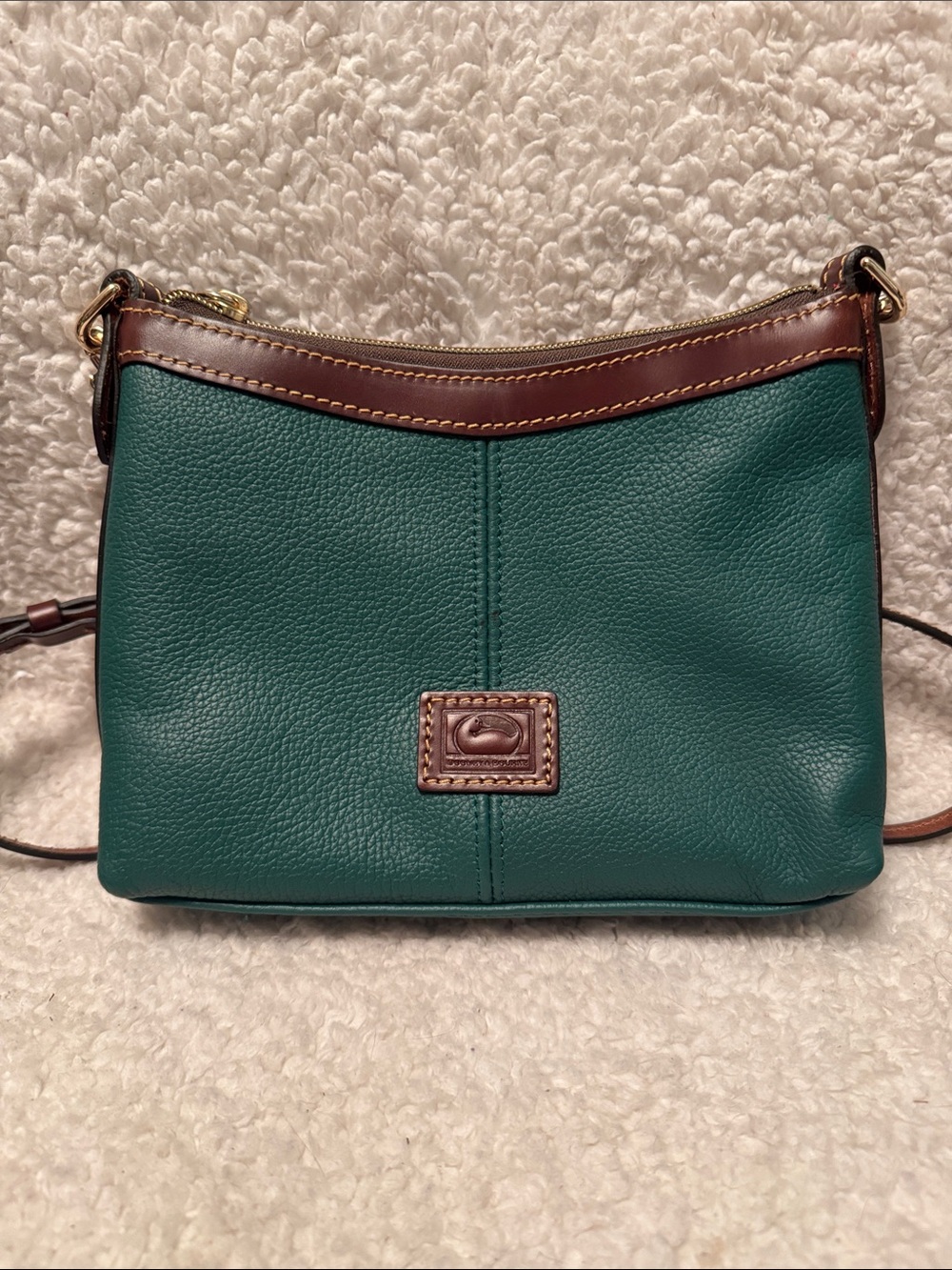 Dooney & Bourke Forest Green Pebble Leather Belvedere Crossbody with Brown Trim